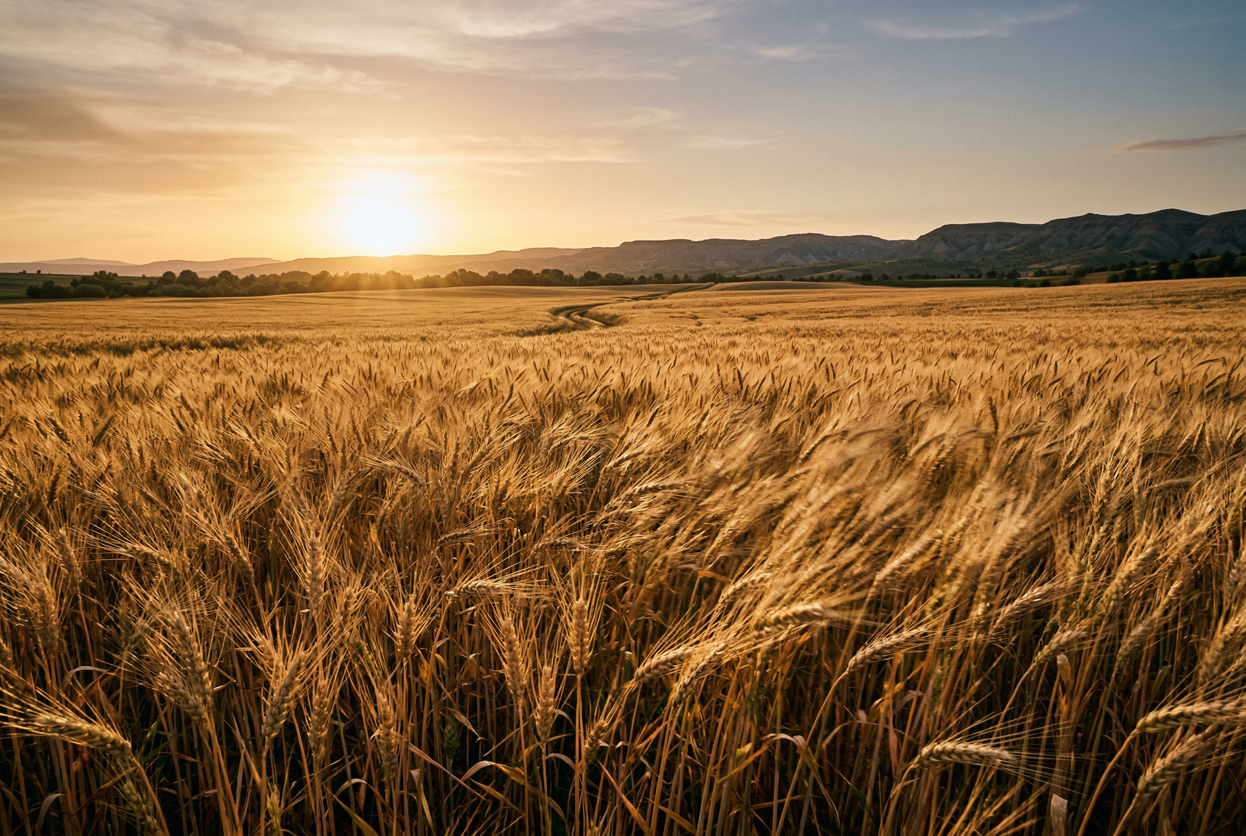 Gunes isiginda altin rengi bugday basaklari