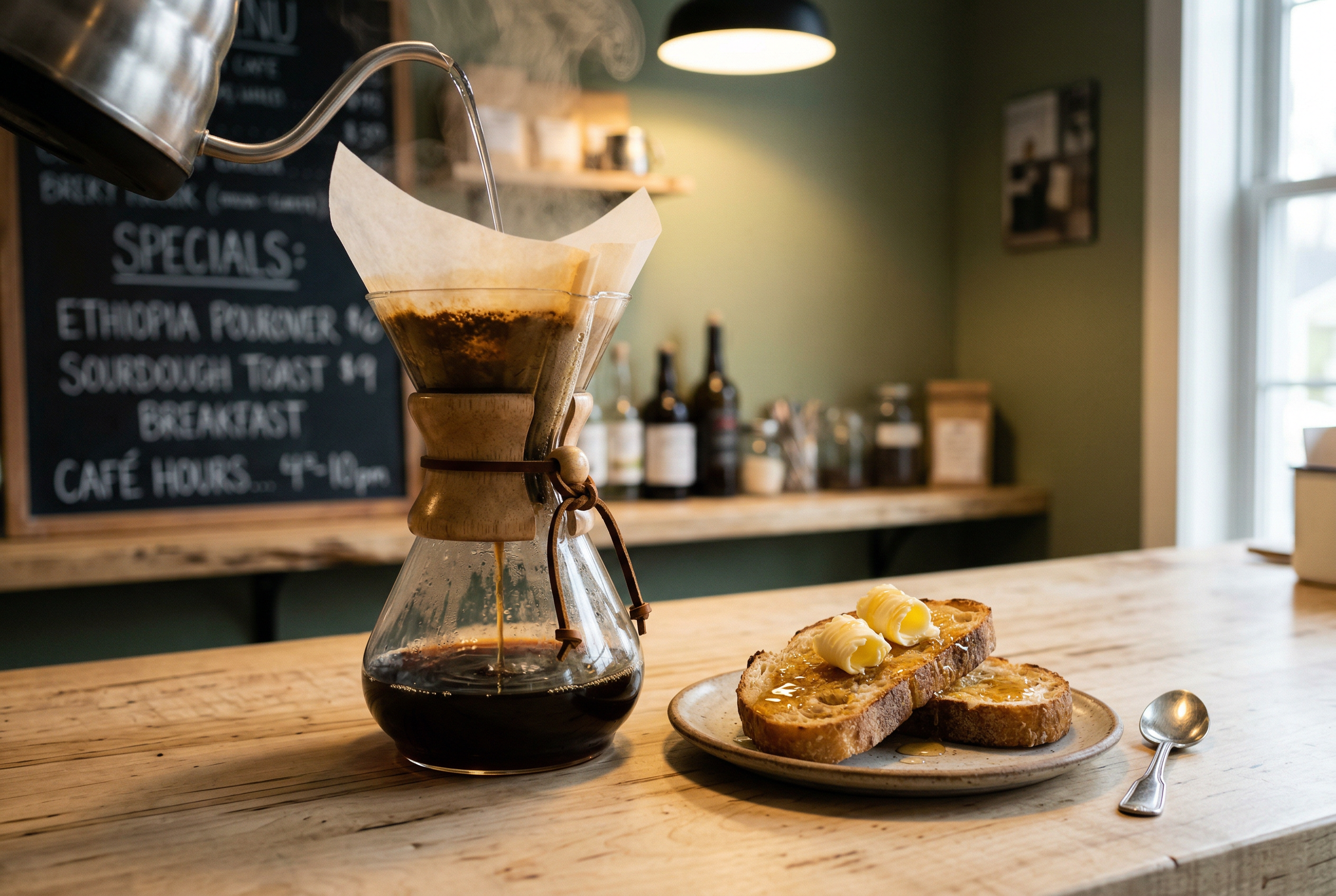 Kahve demlenirken yaninda dilimlenmi ekmek servisi