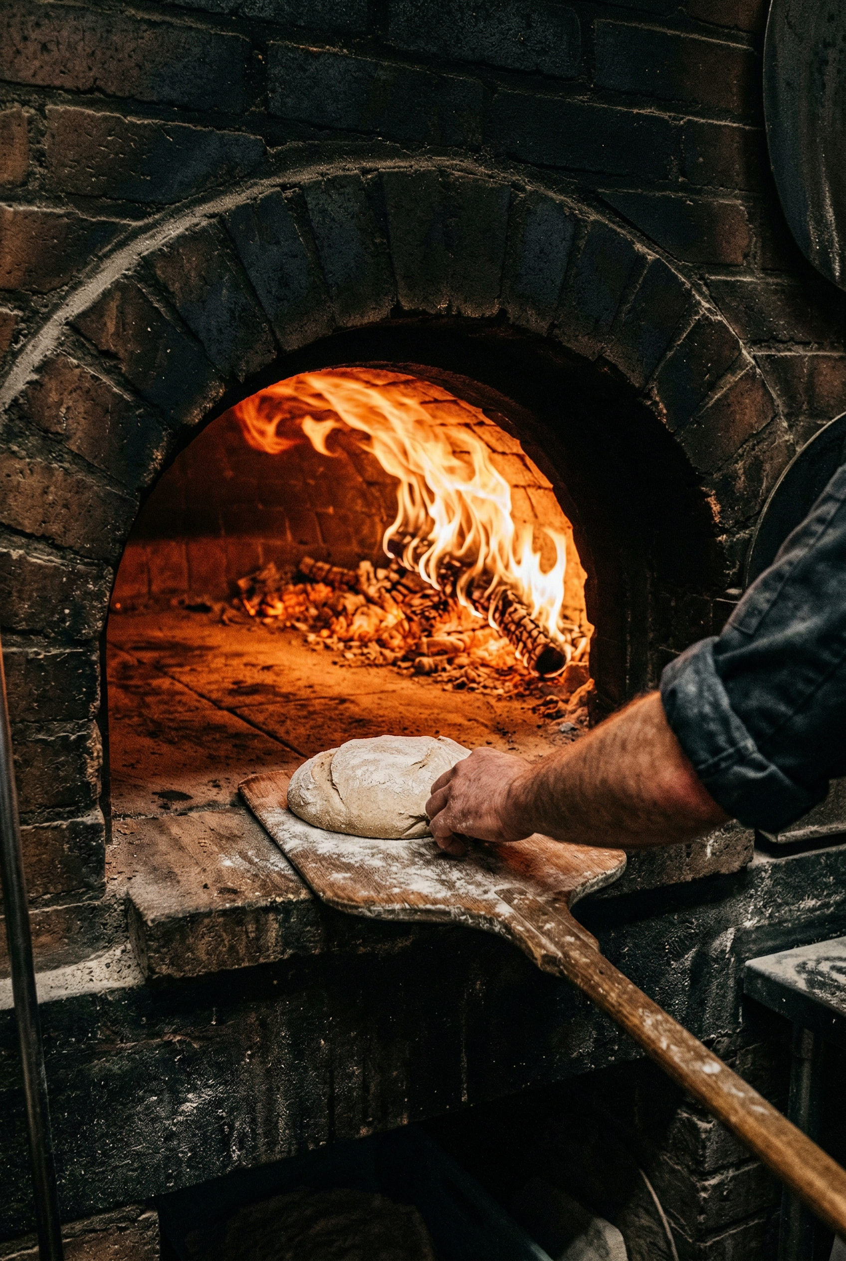 Tugla firin icinde yanan alevler ve ekmek pisirme hazırligi