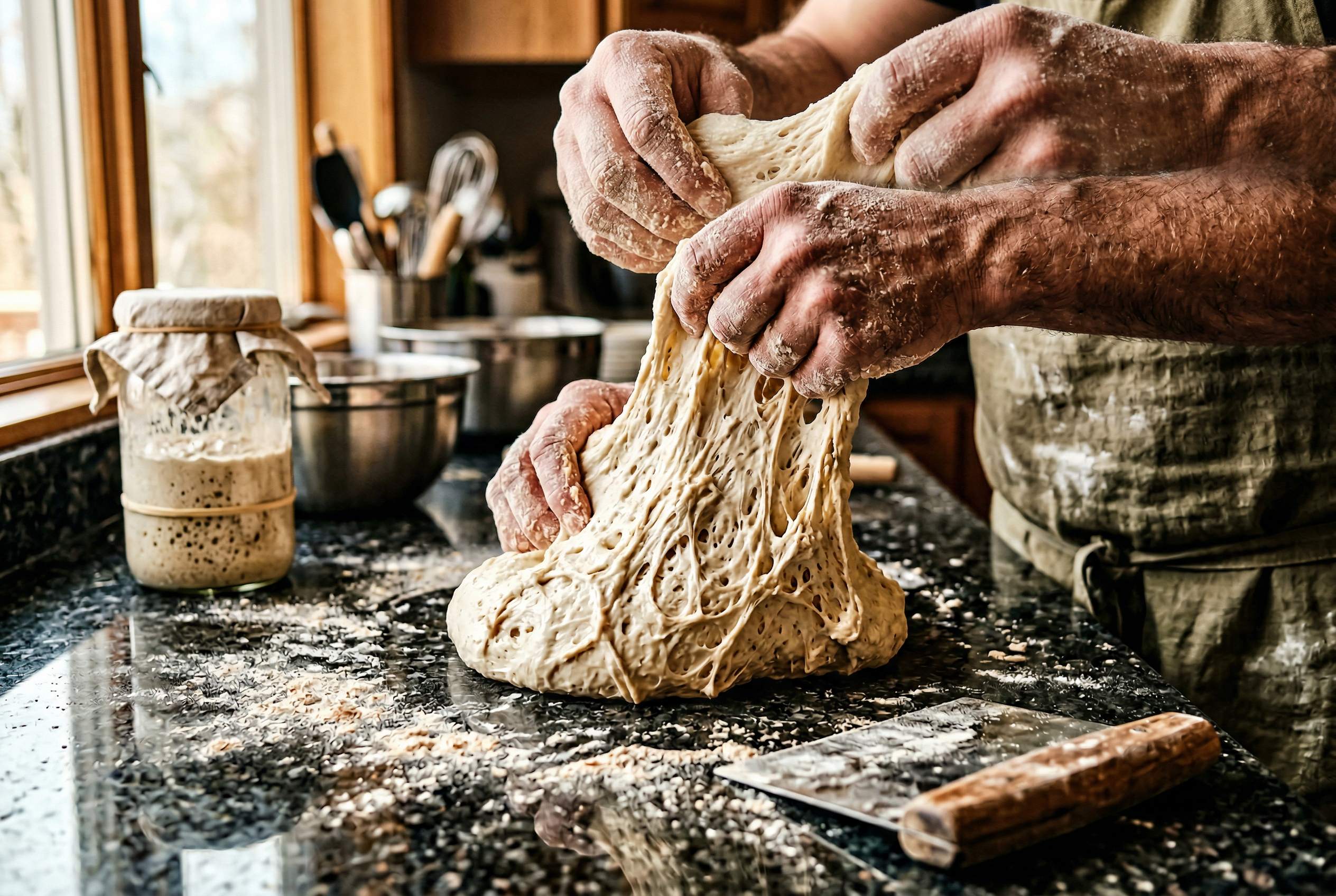 Firincibasinin elleriyle hamur yogurdugu yakin cekim